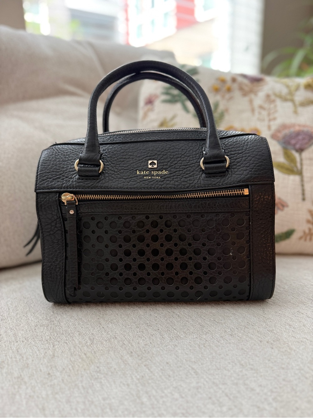 Kate Spade Delaney Perri Lane Bubbles Purse Doctor Bag Black Leather